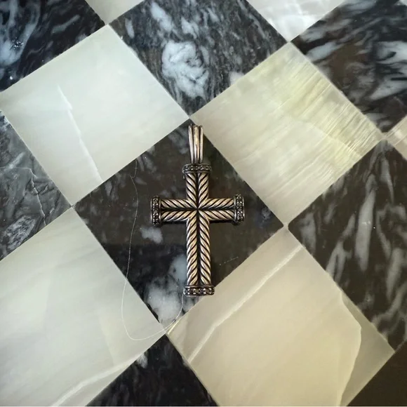 Authentic Sterling Silver and Black Diamond Cross Pendant ONLY - Picture 1 of 10